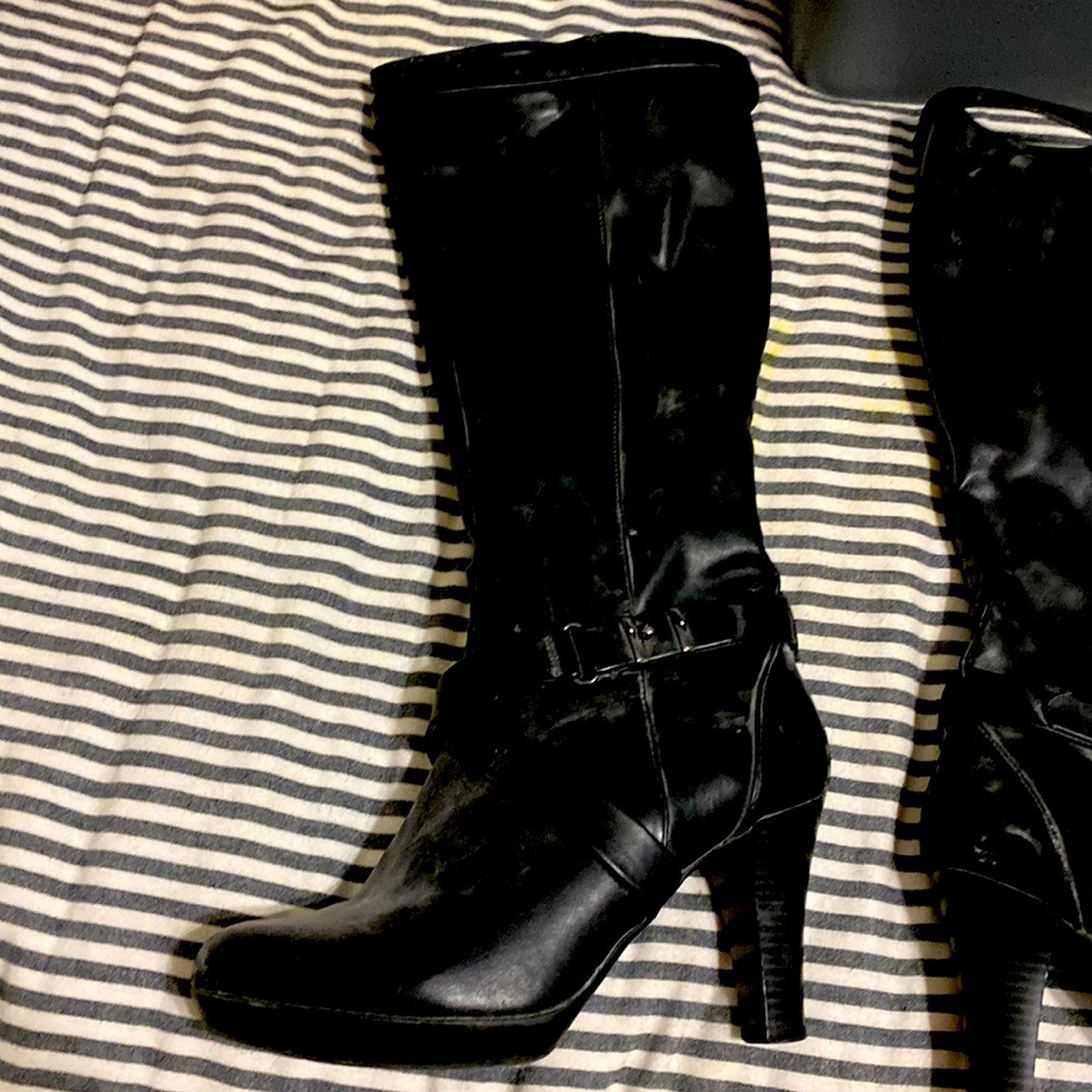 High heel knee high black boots